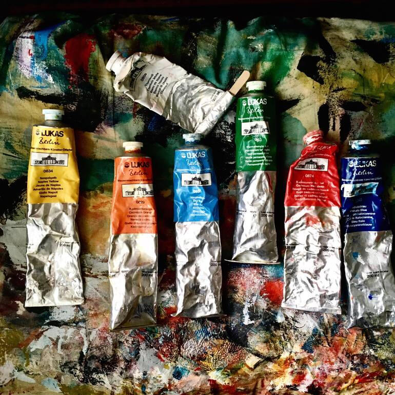 Artist Studio - oil paints in studio. 2021